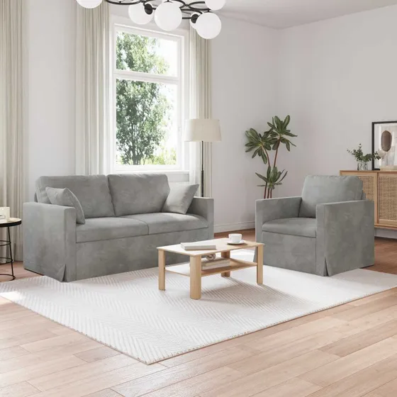 2-personers sofa sæt i lysegrå velour 158x78x80 cm
