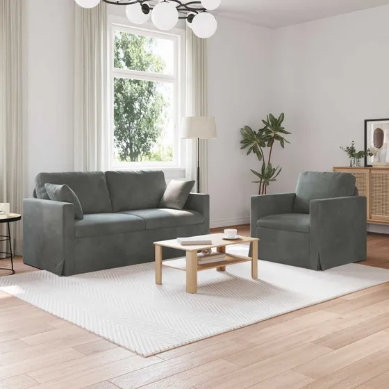 2-pers. sofa sæt i mørkegrå fløjl 158x78x80 cm
