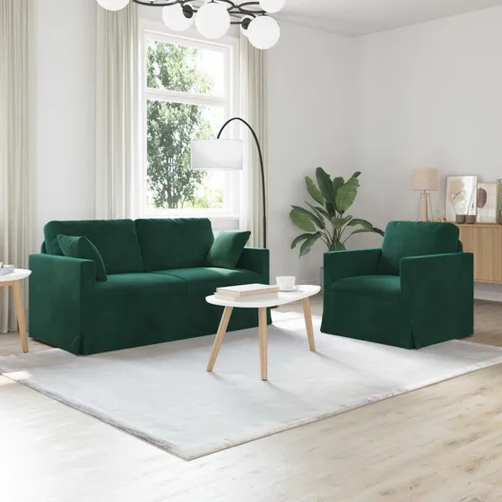 Mørkegrøn sofa 2-pak i fløjl 158 x 78 x 80 cm