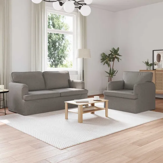 Sofa sæt 2 stk gråbrun stof 162x80x85 cm