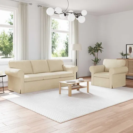 Sofa sæt 2 stk Creme 215 x 82 x 80 cm – Moderne stof