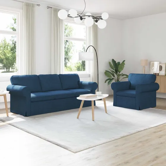 Sofa sæt 2 pcs blå stof 215 x 82 x 80 cm - modulær komfort