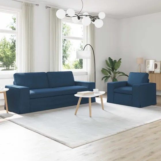 vidaXL 2-personers sofa sæt blå stof 182×80×82 cm