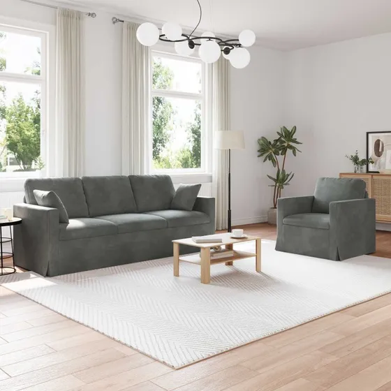 Mørkegrå 2-personers sofa i fløjl 198x78x80 cm