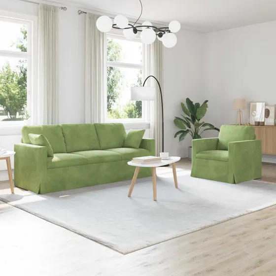Sofa sæt 2 dele i lys grøn velour 198x78x80 cm
