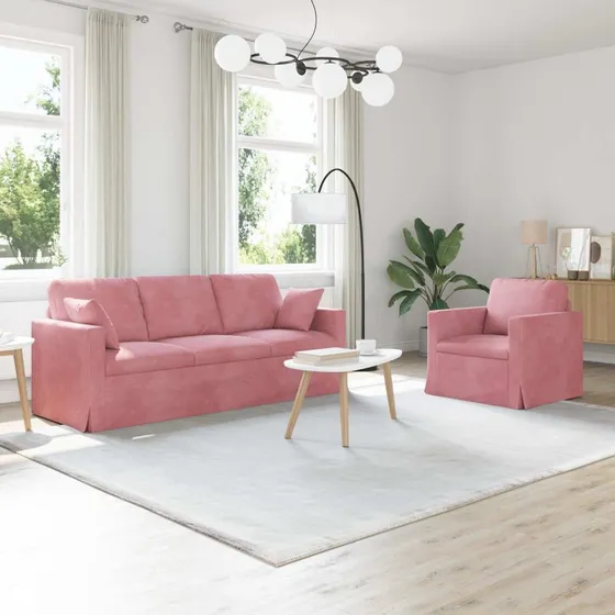 Lyserød 2-personers modulsofa i velour 198x78x80 cm