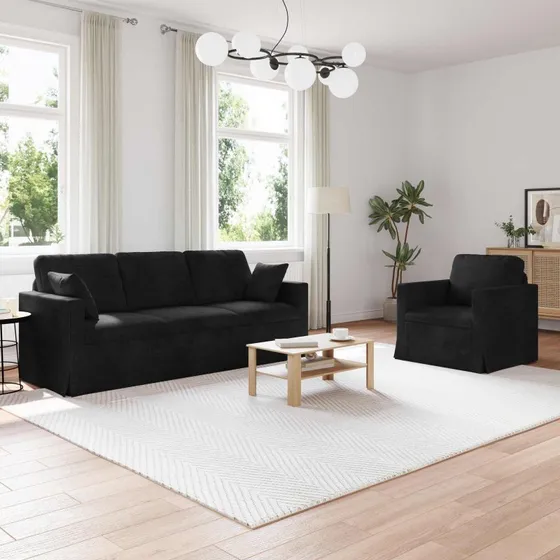 Modulært 2-delt fløjlssofa 198x78x80 cm – Sort