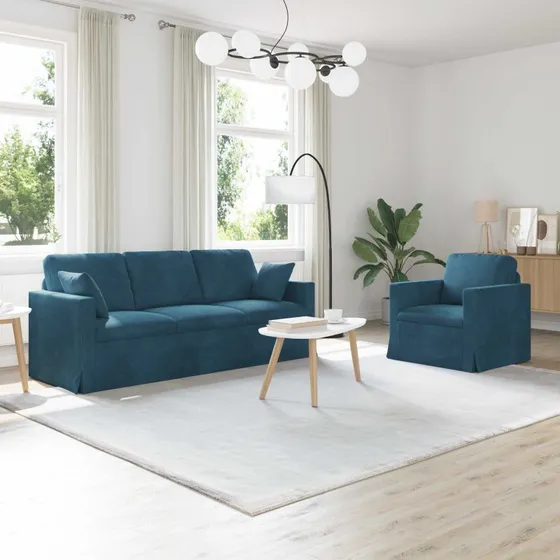 2-personers blå velour sofa sæt 198x78x80 cm