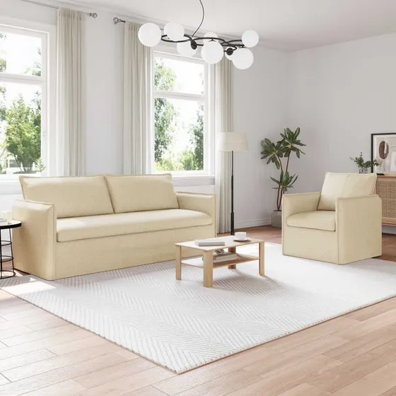 Sofasæt 2 dele creme stof 196x82x85 cm