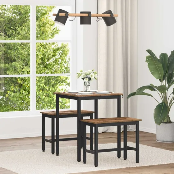 Rektangulært spisebord med træoverflade og metalstel