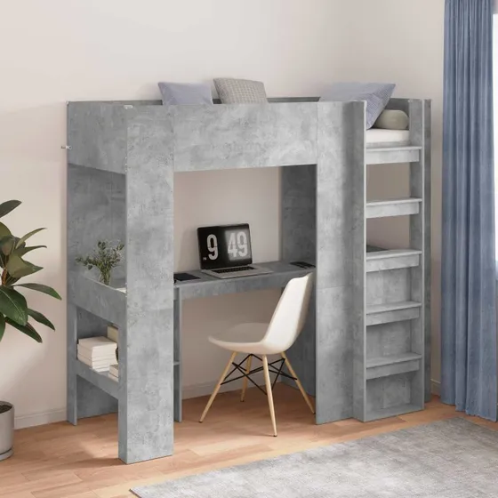 Loftseng med Skrivebord Beton Grå 100x200 cm