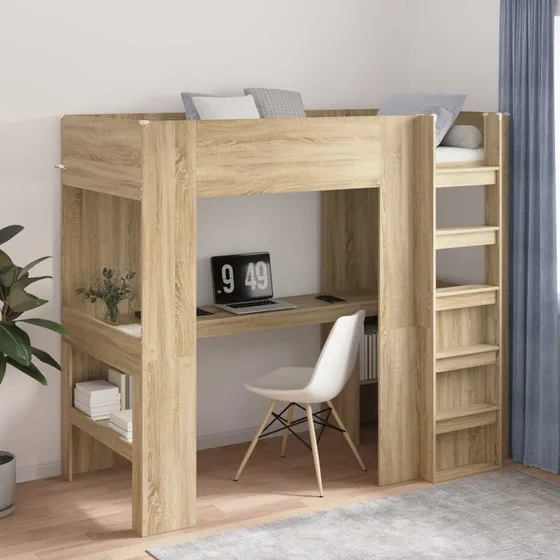 Loft- og køjeseng med skrivebord i Sonoma eg (90×190/100×200)