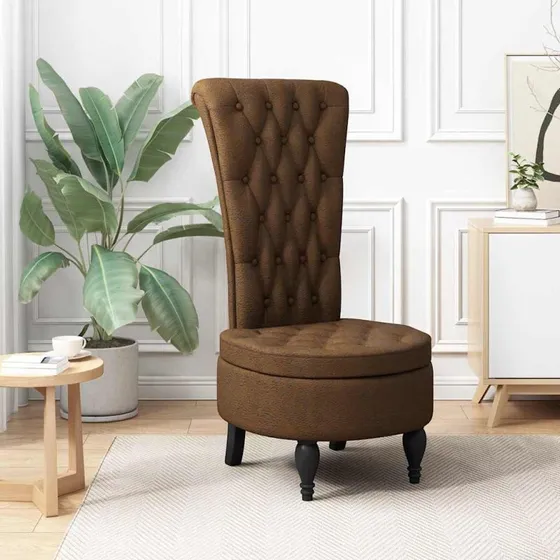 Sækkestol med høj ryg brun faux suede 56,5x70x110 cm