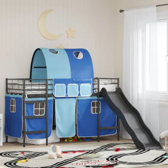 Loft- og køjeseng til børn Sort/Blå 75x190 cm