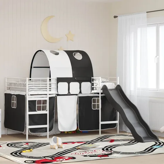 Børns loftseng i metal 90x200 cm – hvid/sort
