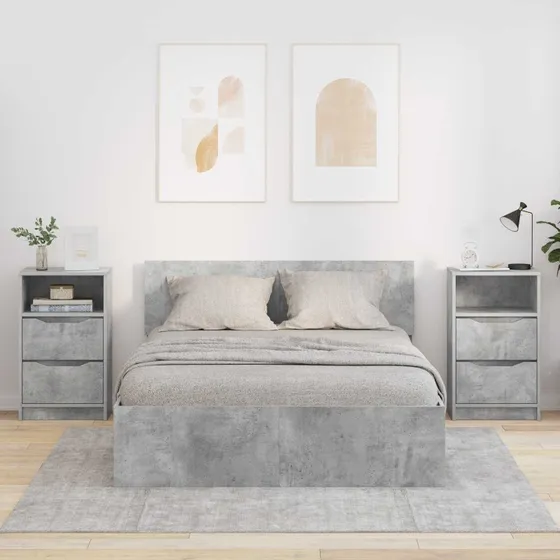 Sengeborde 2 stk Betongrå 40x30x46,7 cm - Konstrueret træ