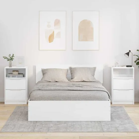 Sengebord sæt 2 stk højglans hvid 40x30x46,7 cm