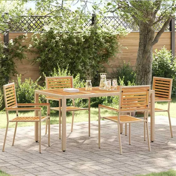 Havestole 4 stk i akacietræ og PE-rattan – Brun/Beige