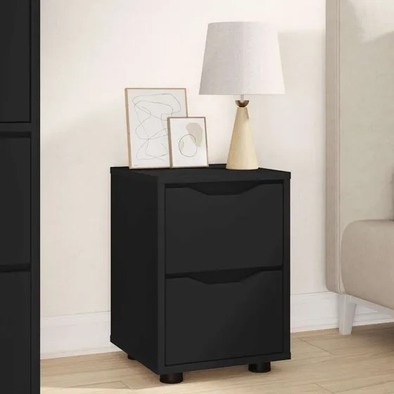 Sengebord med skuffe Sort 30,5x30x43 cm – Konstrueret træ