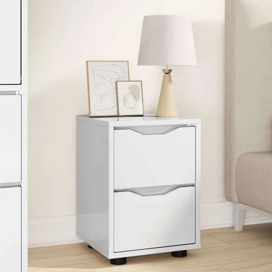 Sengebord Højglans hvid 30,5x30x43 cm – Konstrueret træ