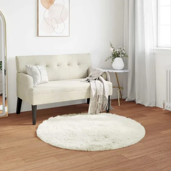 Kunstpels Fåreskindstæppe Ø80 cm - Hvid, Polyester