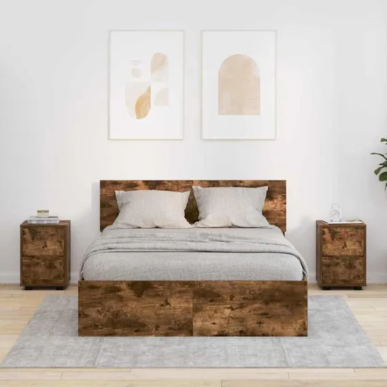 Sengeborde 2 stk i røget eg – 30,5×30×43 cm