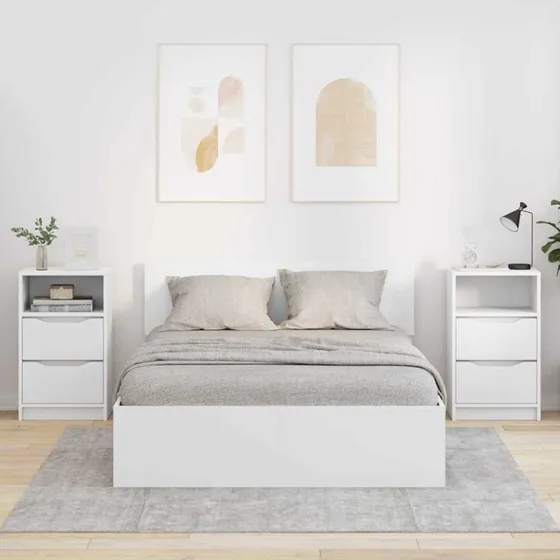 Sengeborde 2 stk. Hvid 40x30x46,7 cm – Konstrueret træ