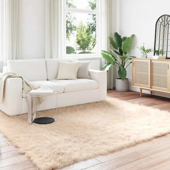 Kunstpels Fåreskind Tæppe Tafalla Beige 200x200 cm