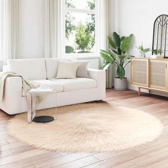 Kunstpels Fårskindstæppe Tafalla Ø200 cm - Beige (Polyester)