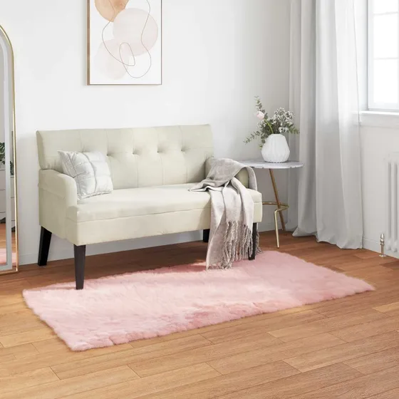 Lyserødt kunstfåreskind tæppe 80x150 cm – blødt polyester