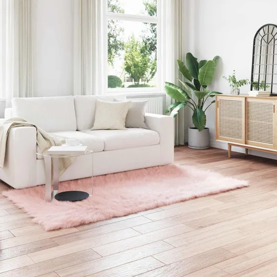 Falsk fåreskind tæppe 80x200 cm - Lyserød polyester