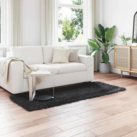 Kunstpels Fåreskindstæppe Tafalla Sort 80x200 cm