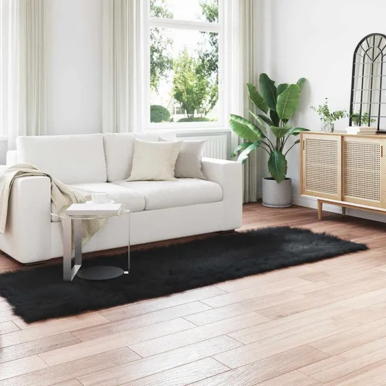 Kunstpels Fåreskind Tæppe Tafalla Sort 80x250 cm