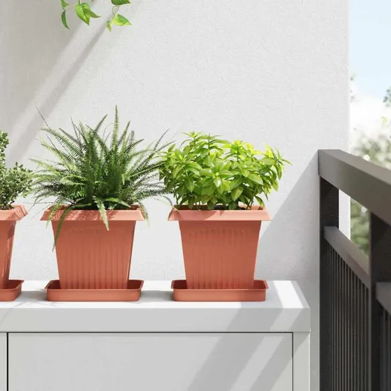Firkantet blomsterkrukke 6 stk – murstenrød, plast