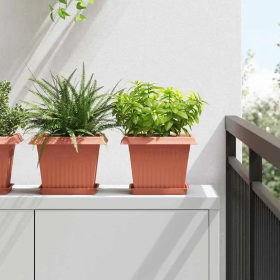 Firkantet Blomsterkrukke 6 stk – Murstenrød, Plast