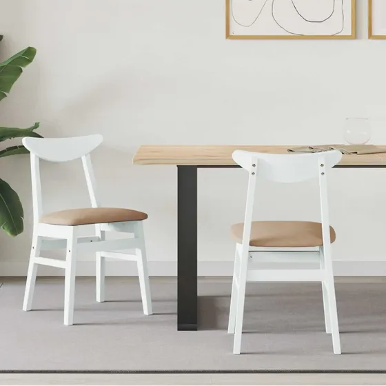 Spisestole 2 stk. Hvid i massivt gummitræ 42x47,5x81 cm