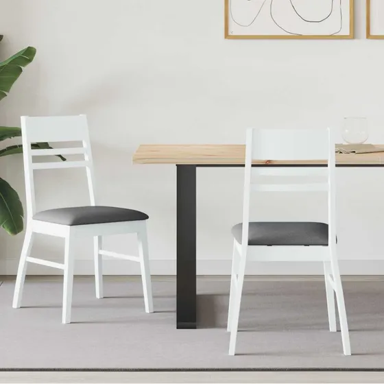 Spisestole 2 stk i massiv gummitr, hvid 43x54x89 cm