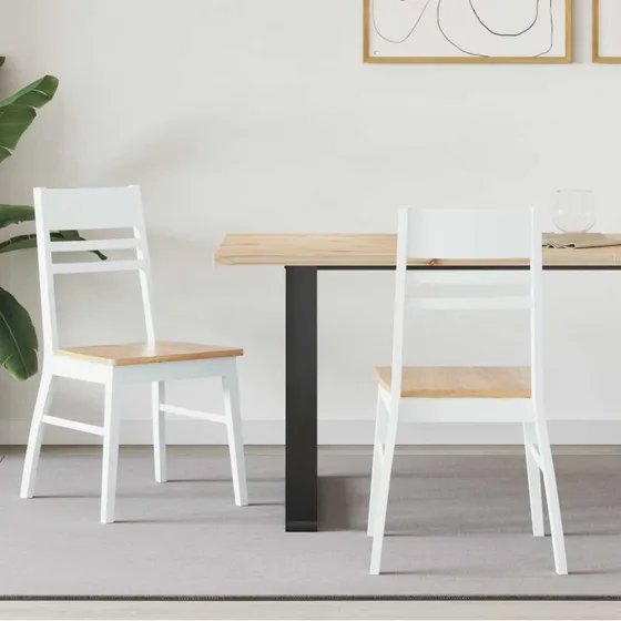 Spisestole 2 stk i massivt gummitr, hvid 43x54x89 cm
