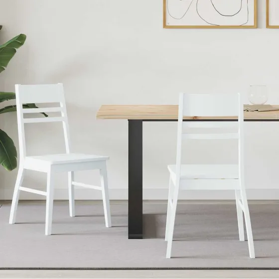 Spisestole 2 stk. i massivt gummitr, hvid 43x54x89 cm