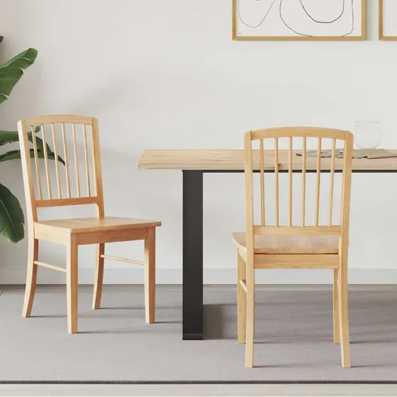Spisestole 2 stk i massiv gummitr  natur 50x52,5x91 cm