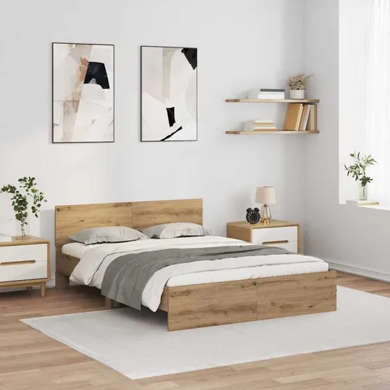 Sengestel Artisan egetræ 140x190 cm med LED
