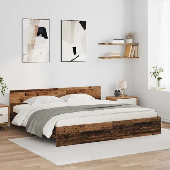 Sengestel 180x200 cm i konstrueret træ med LED-hovedgavl