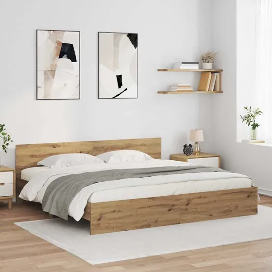 Sengestel Artisan Egetræ 200x200 med LED hovedgavl