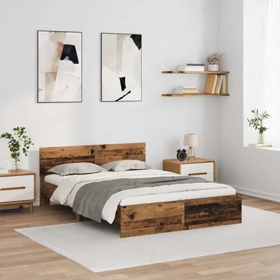Sengestel 160x200 cm med LED i konstrueret træ (gammelt trælook)