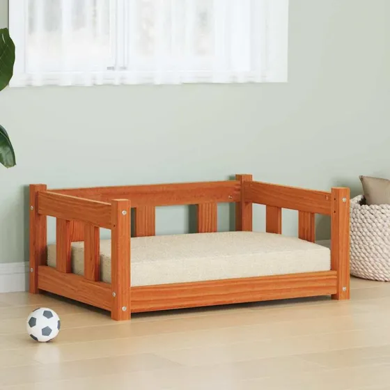 Hundeseng i massivt fyrretr, brun 65,5 x 50 x 28 cm