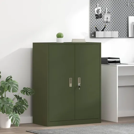 Opbevaringsskab i koldvalset stål, olivengrøn 80x40x105 cm