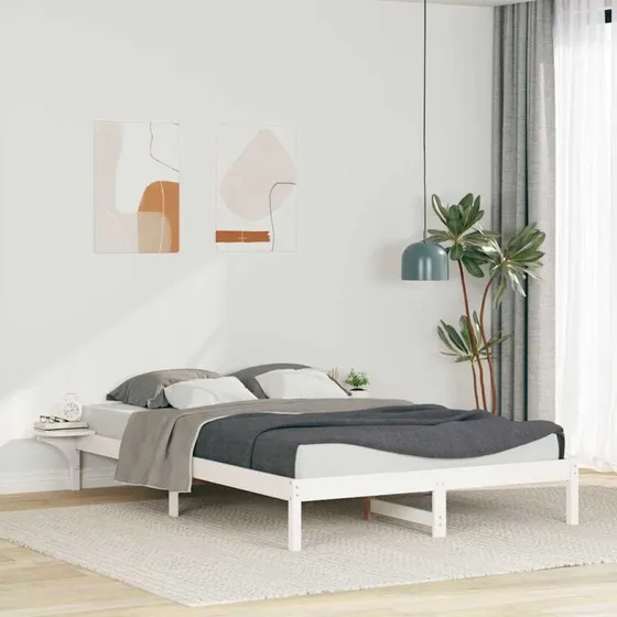 Sengestel med indbyggede sideborde 140x210 cm - Hvid, fyrretræ