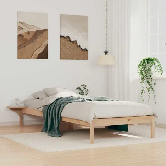Sengestel med indbyggede sideborde 90x220 cm - Fyrretræ