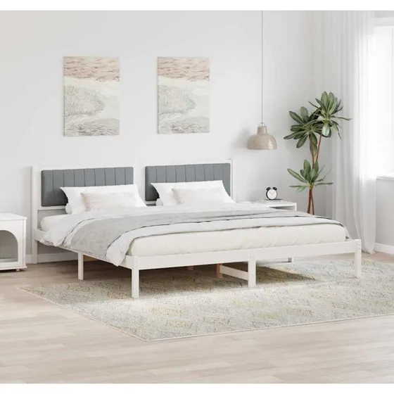 Sengestel 200x200 cm Lysegrå i massiv fyrretræ