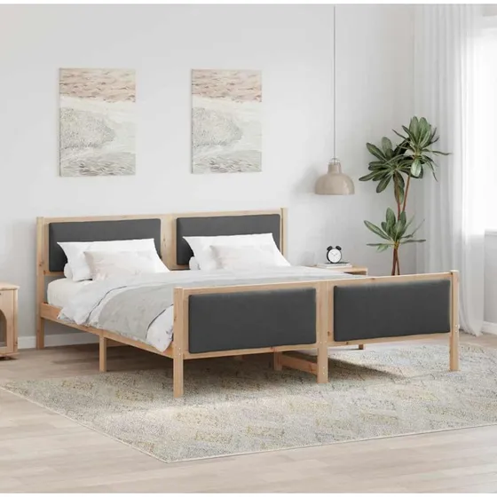 Sengestel med hovedgærde 200x200 cm – Mørkegråt stof